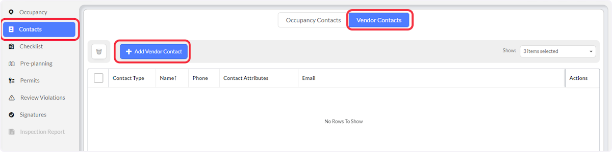 To add a Vendor Contact, select Vendor Contacts, then select Add Vendor Contact.