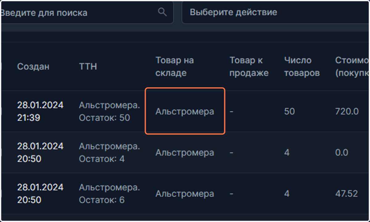 Click on 28.01.2024 21:39 Альстромера. Остаток: 50 Альстромера - 50 720.0 1350.0 ПОКУПКА - 120.0 0.0