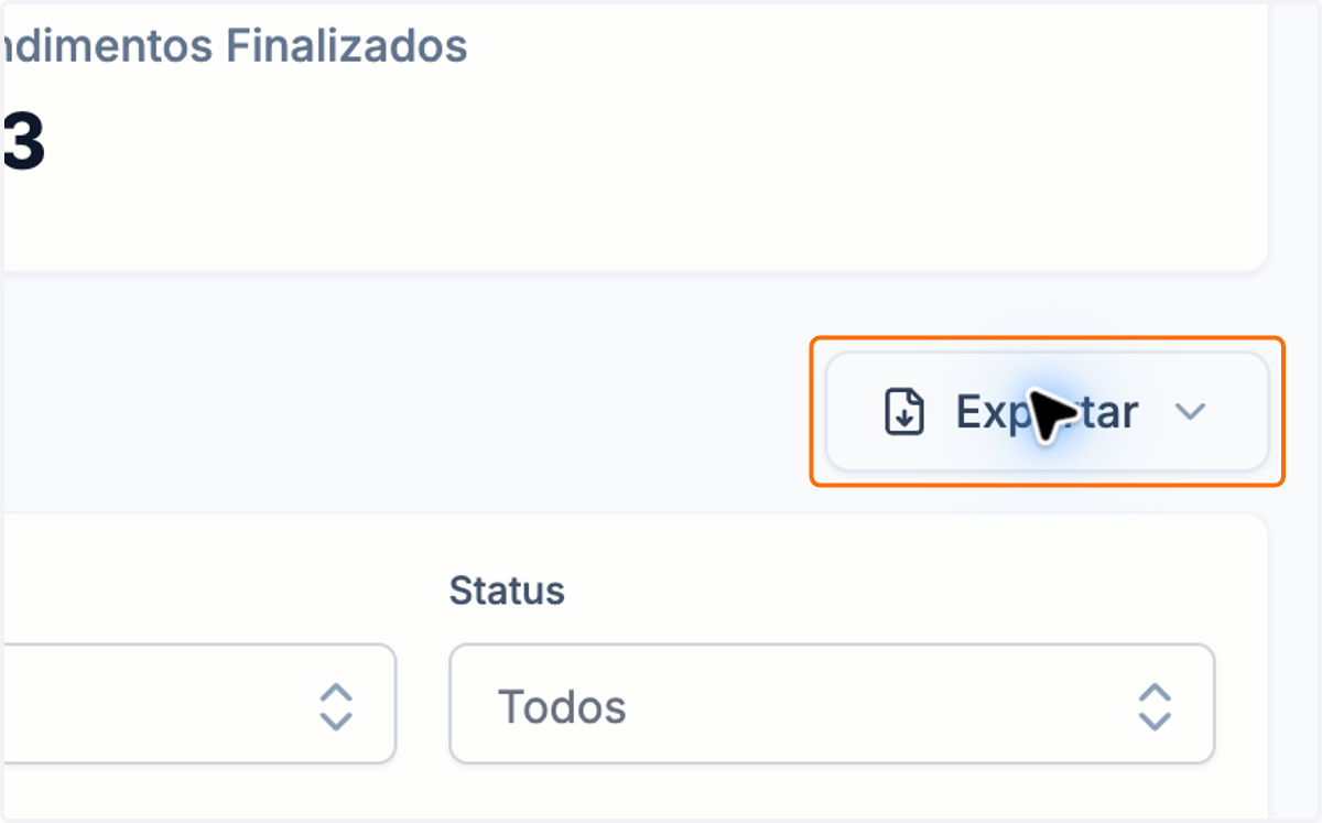 Escolha XLSX ou CSV para exportar a análise