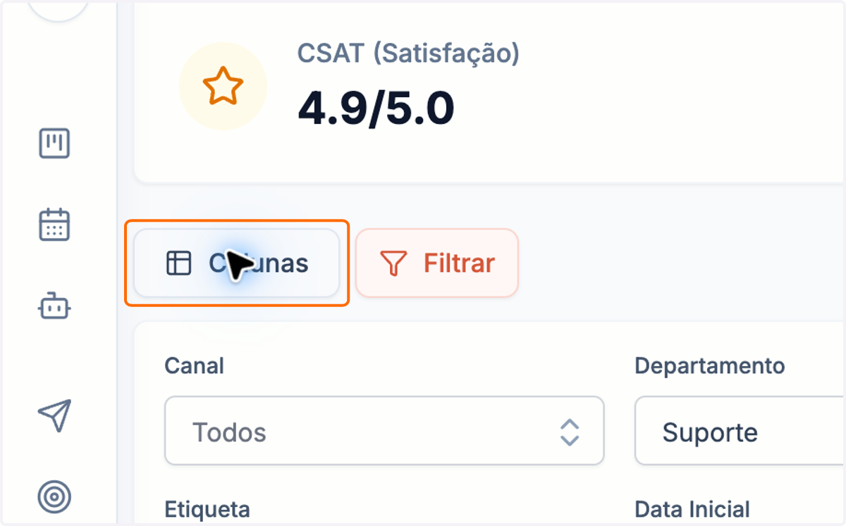 Personalize as colunas exibidas