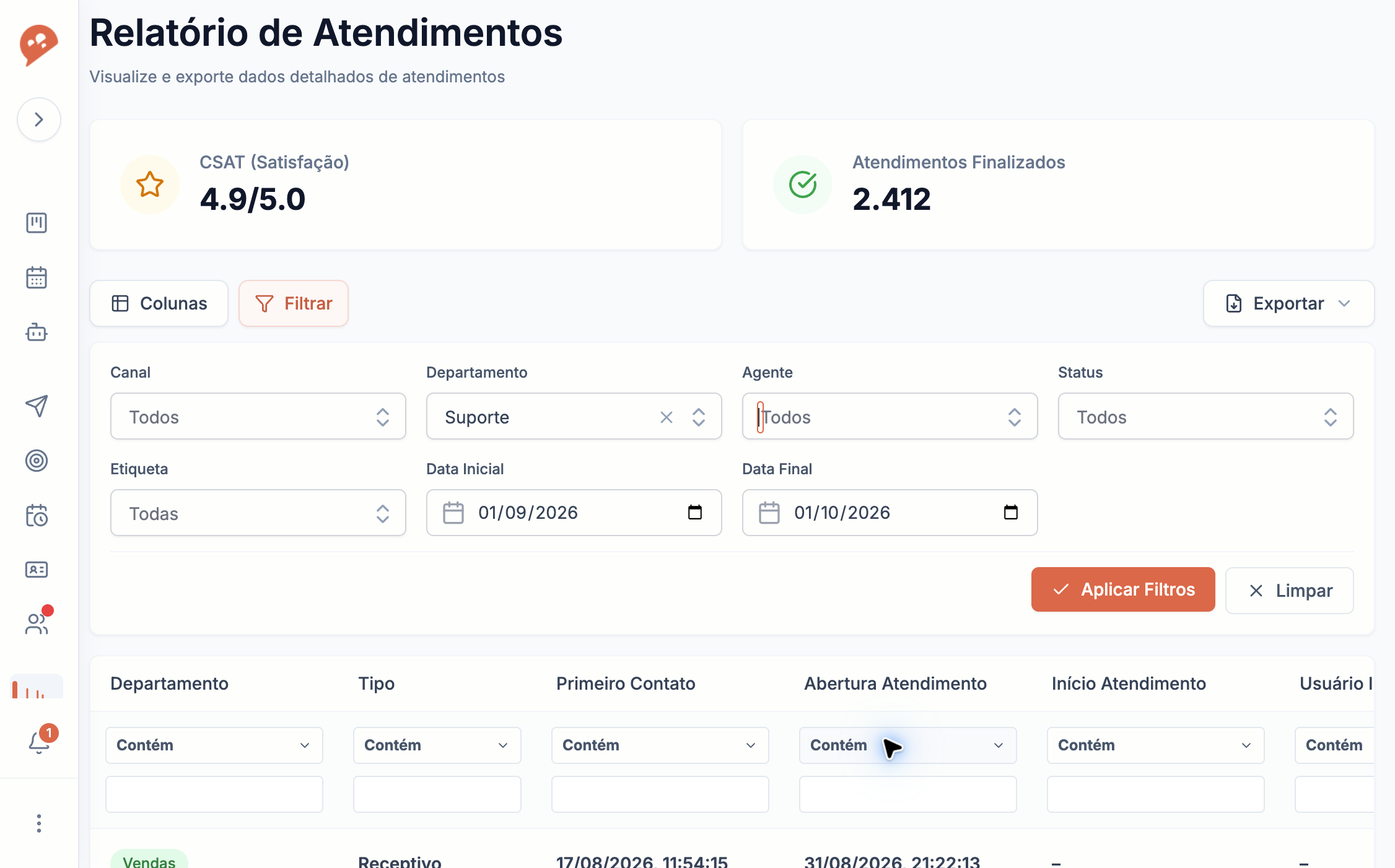 A. Abra o filtro de agente B. Selecione um funcionário para medir a produtividade
