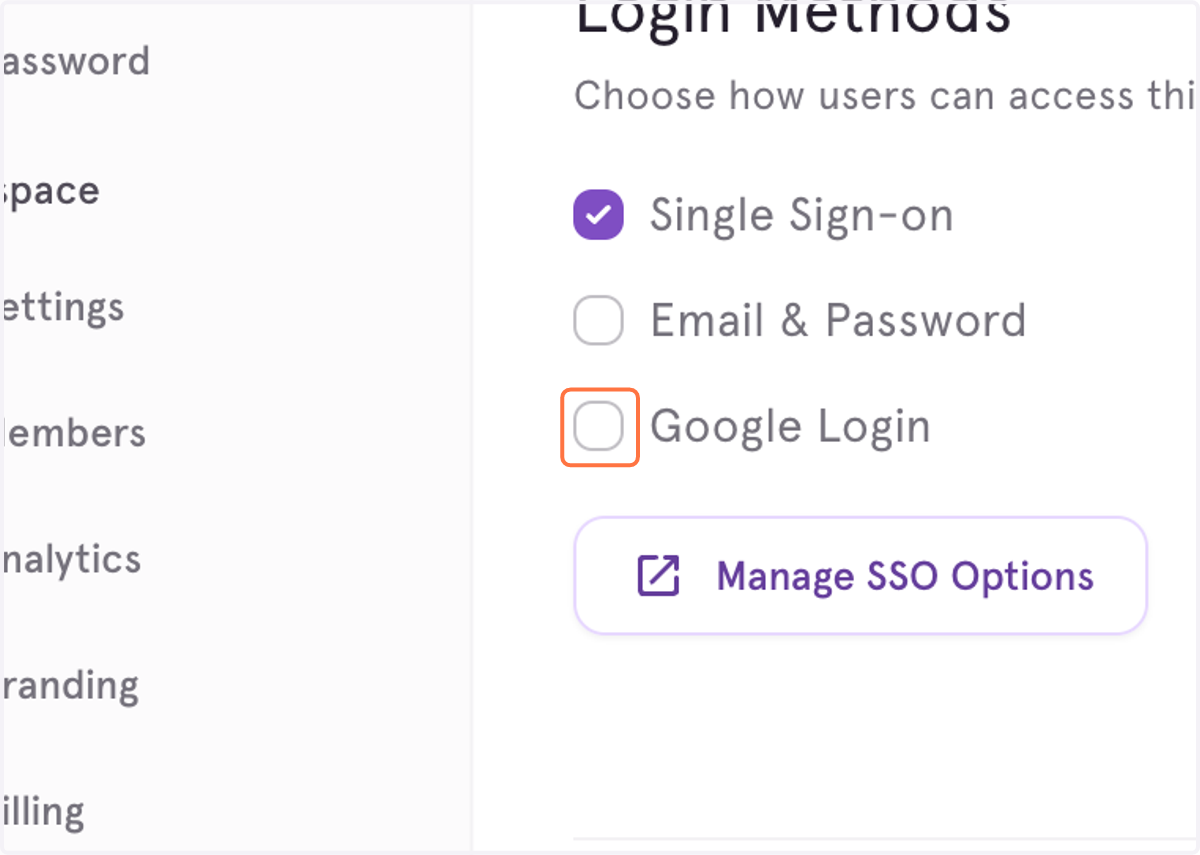 Uncheck Google Login