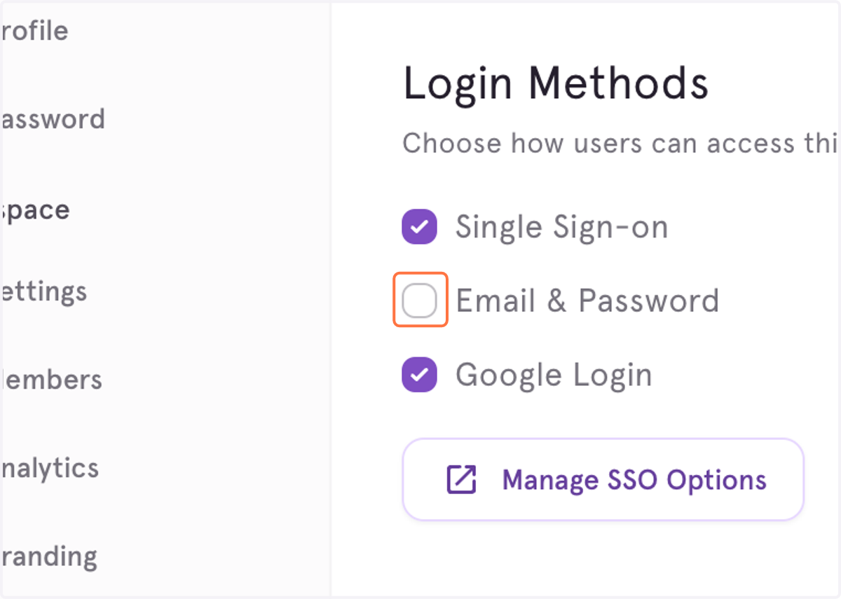 Uncheck Email & Password