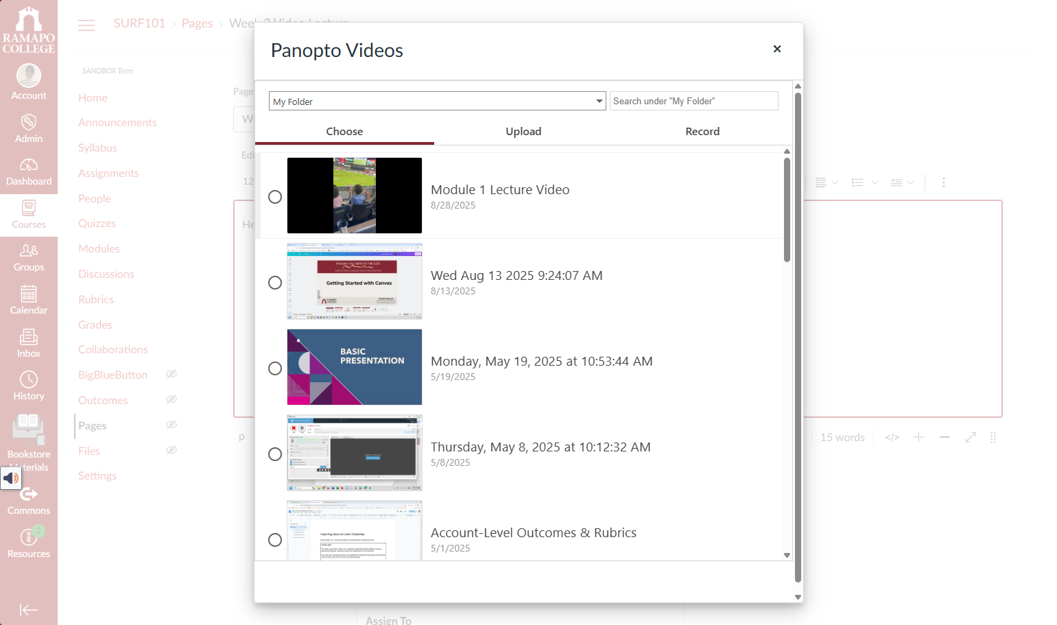 Click on the video you want to add to the page.