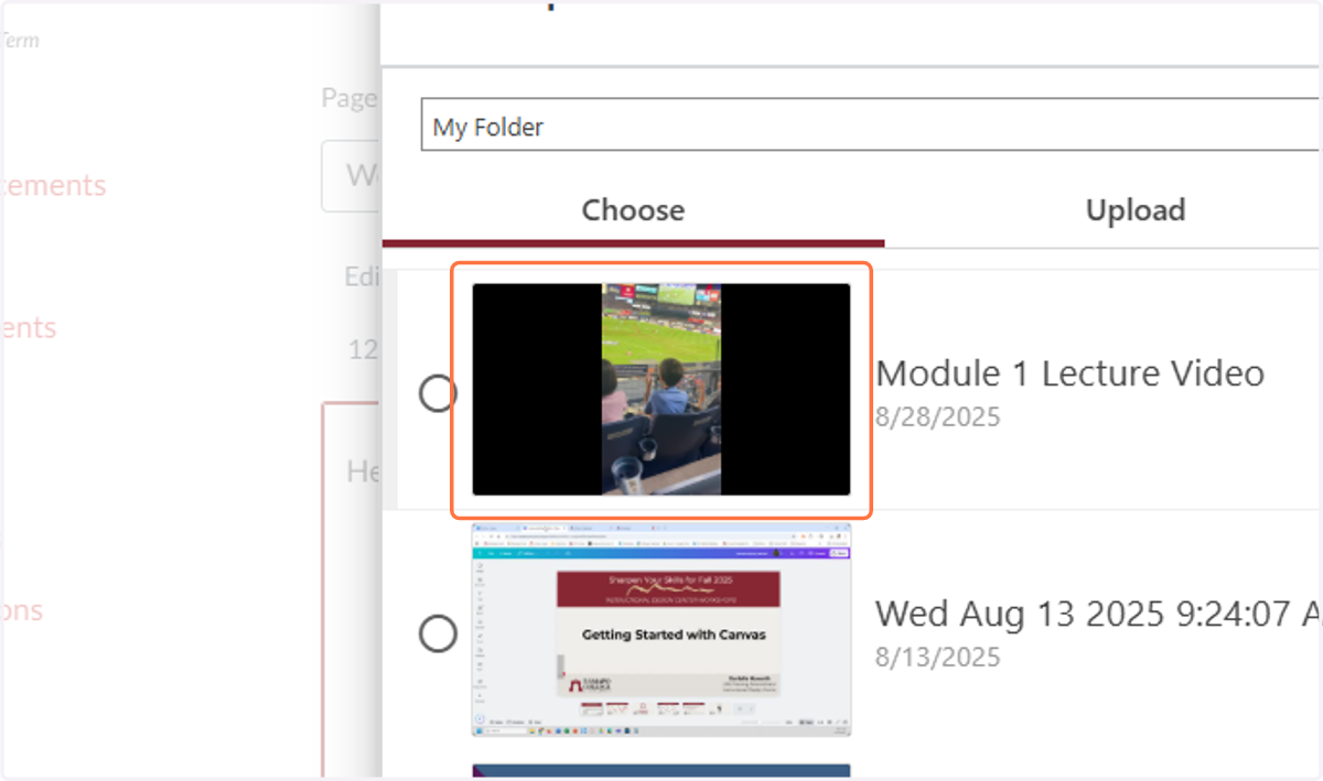 Click on the video you want to add to the page.