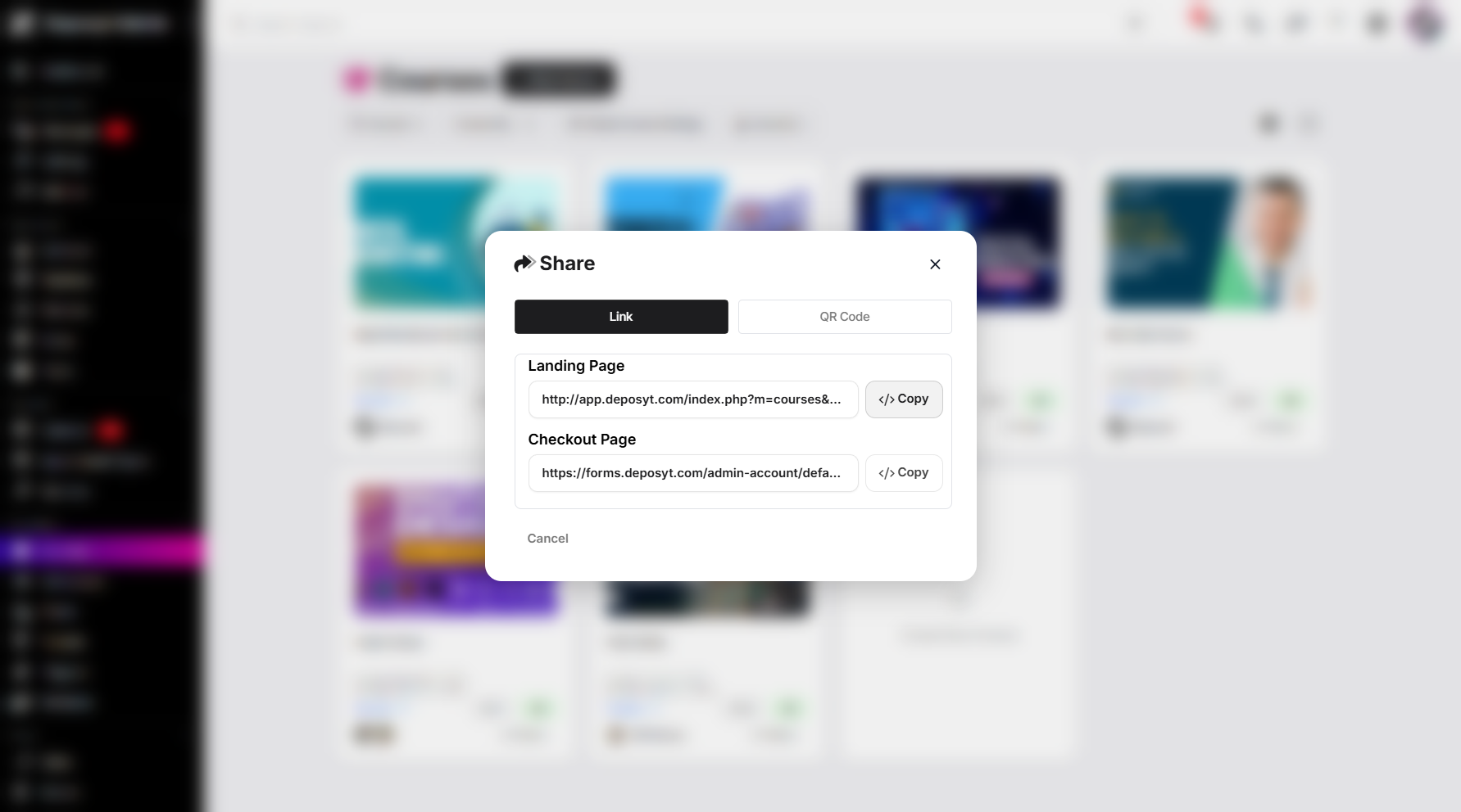 Step 4: From the pop-up window, copy the landing page link, then paste it into a new browser window.