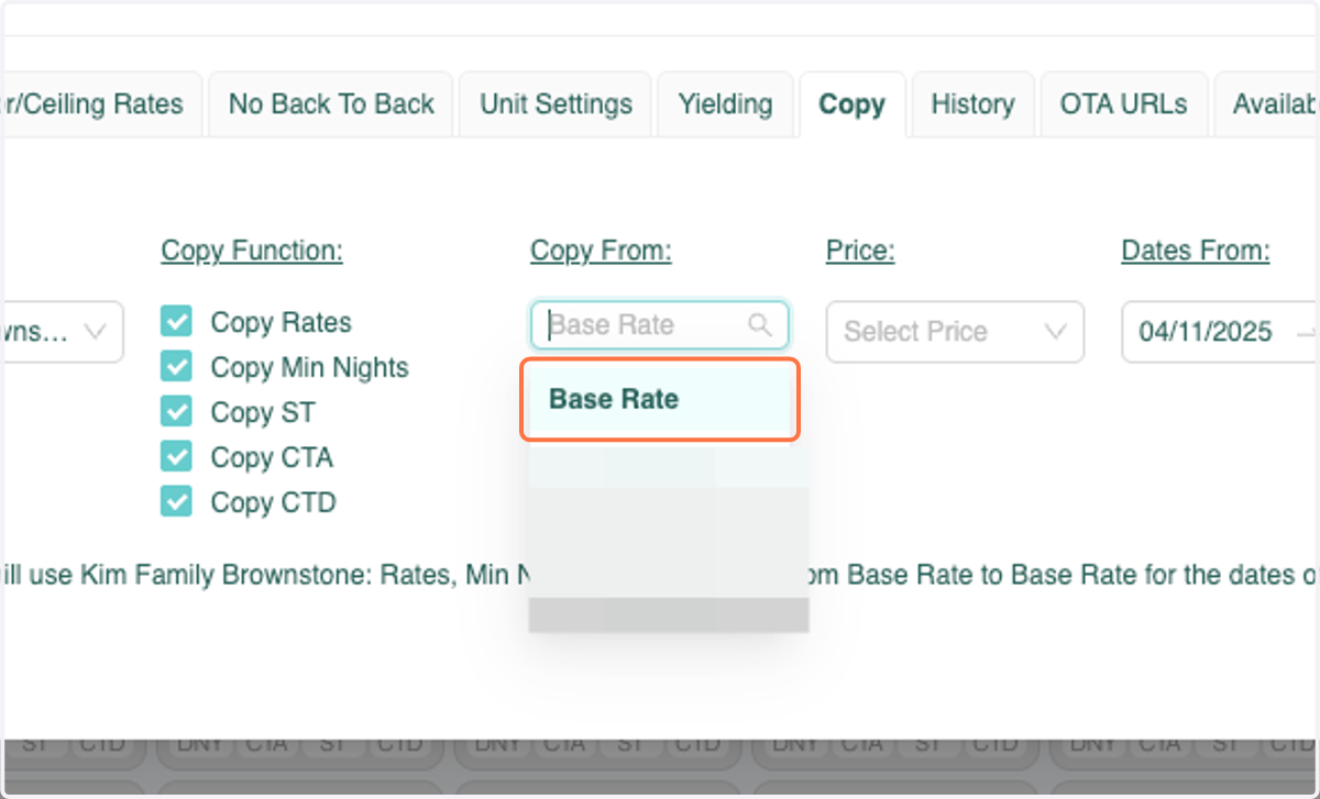 Under "Copy From", Select Base Rate