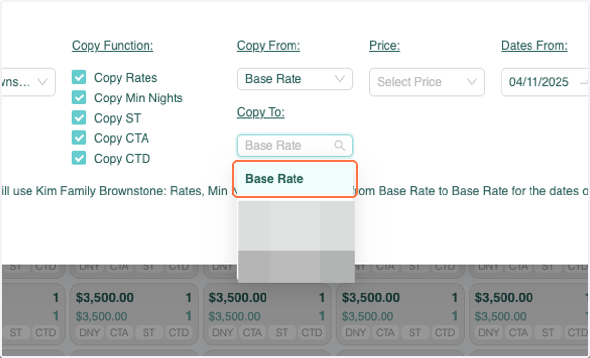 Under "Copy To, Select Base Rate