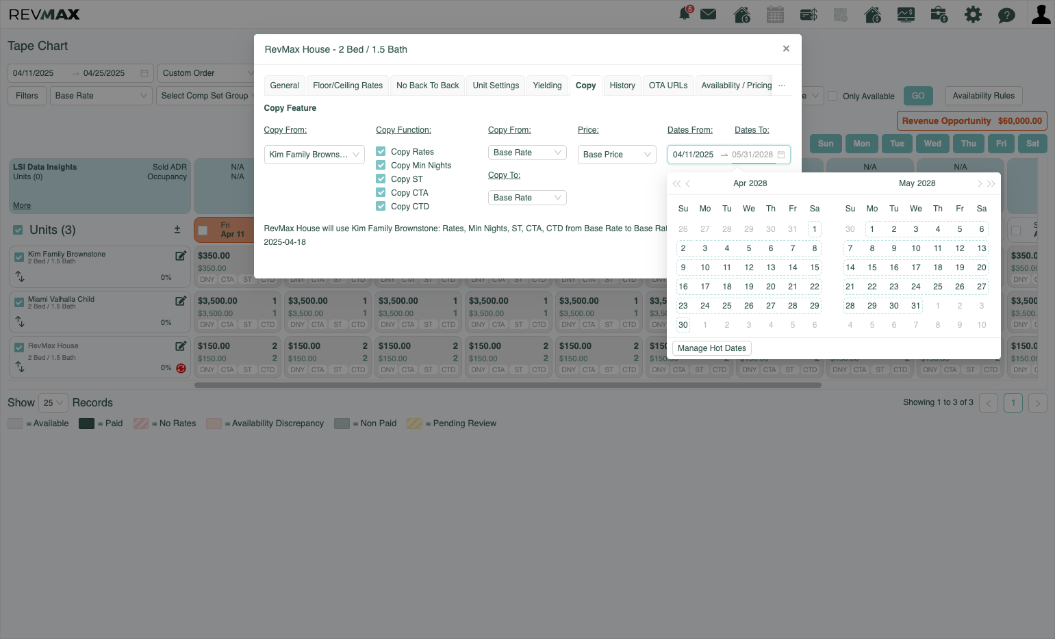 Select Dates (typically as far out as you take reservations)