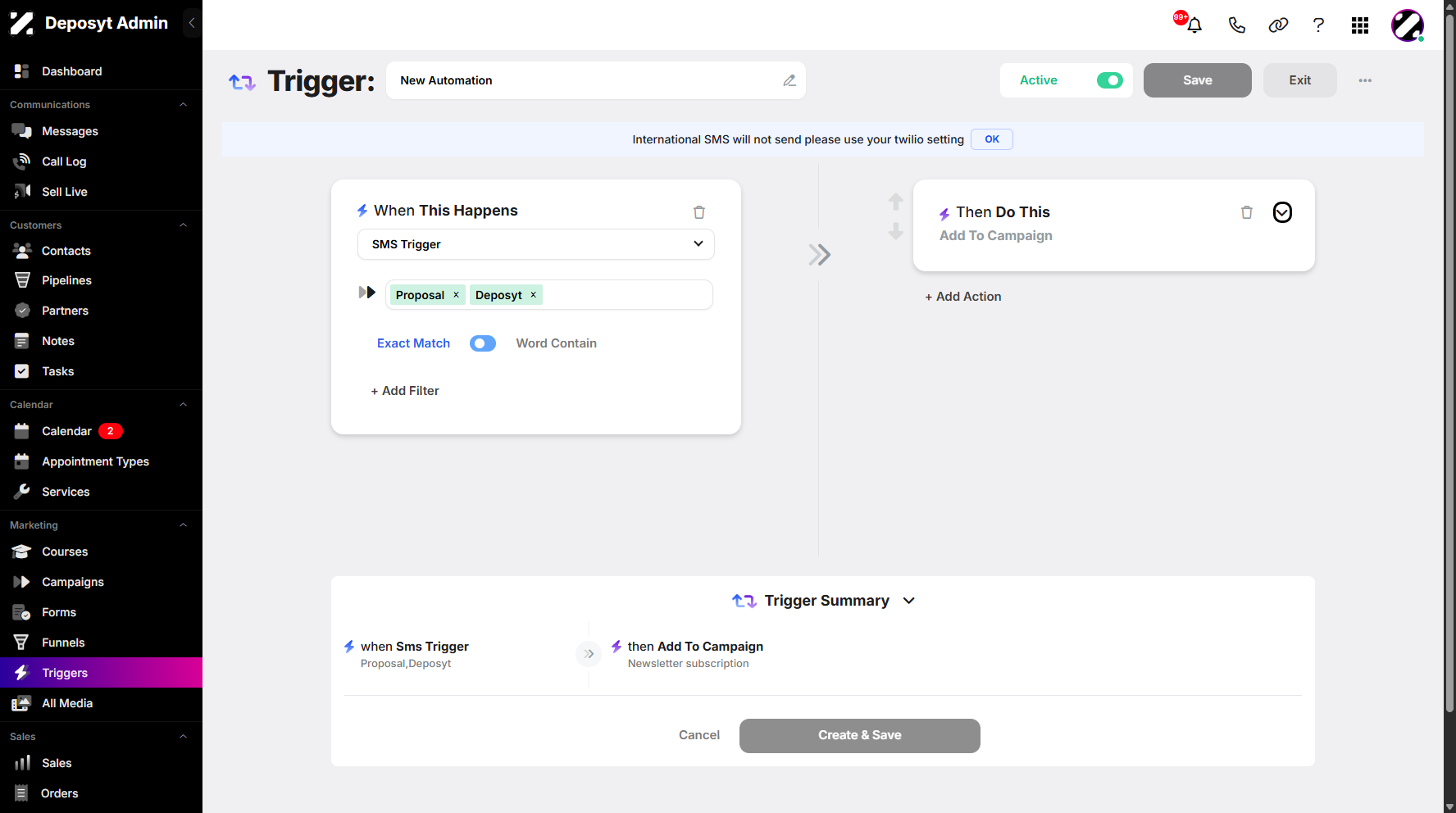 Step 5: Click the dropdown icon to expand the action.