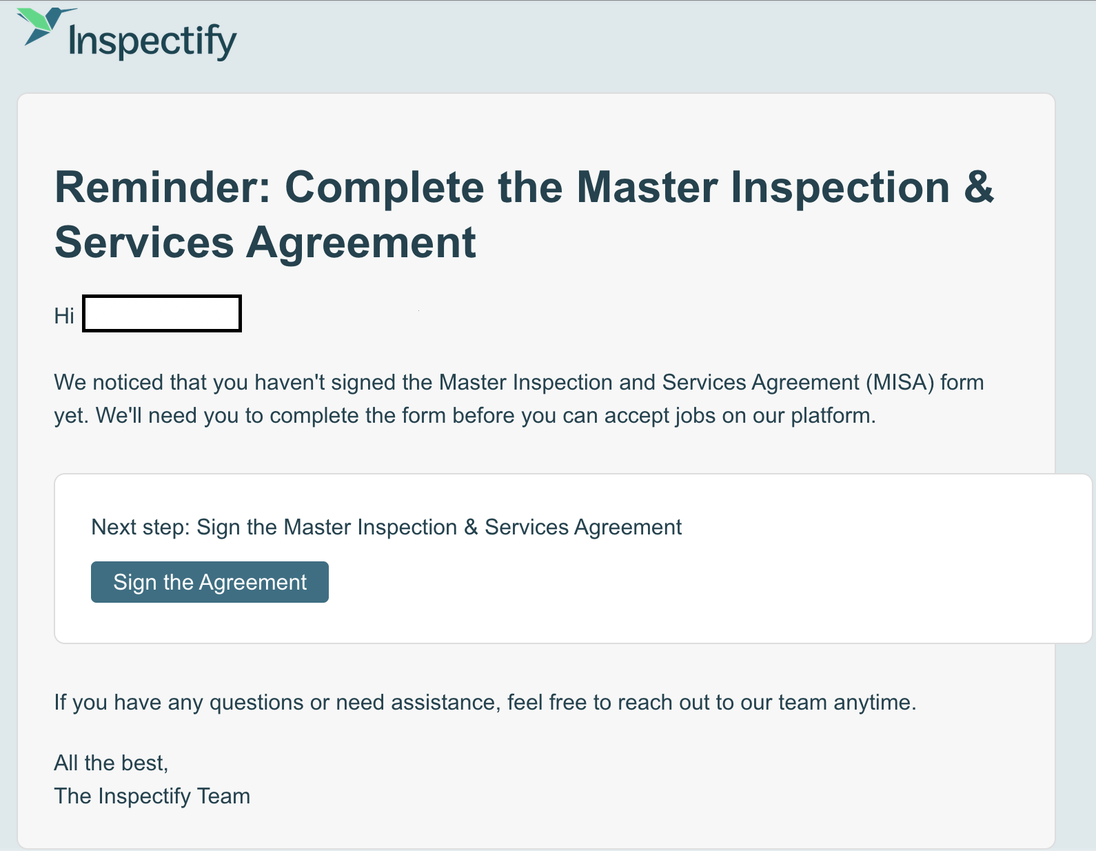 When it’s time to sign the MISA, you’ll get an email notification.