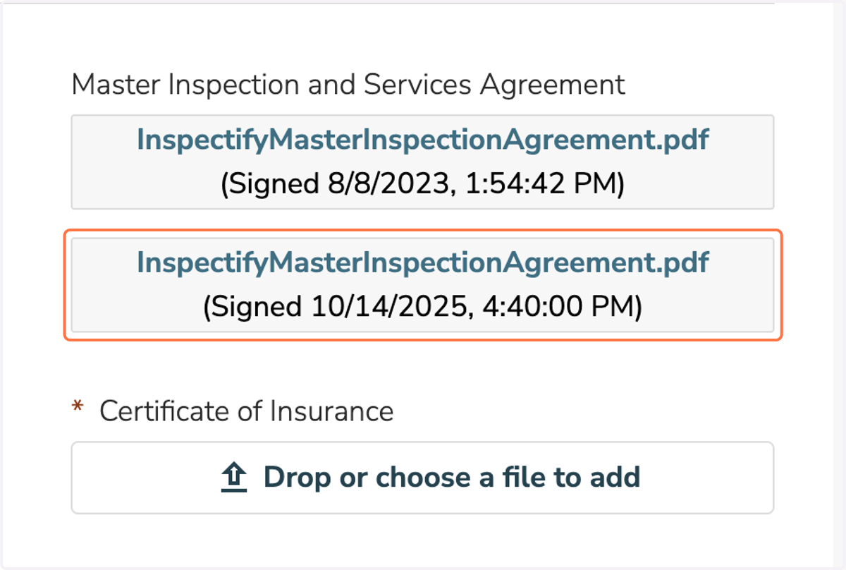 Confirm that the MISA agreement you signed has been added to your dashboard.