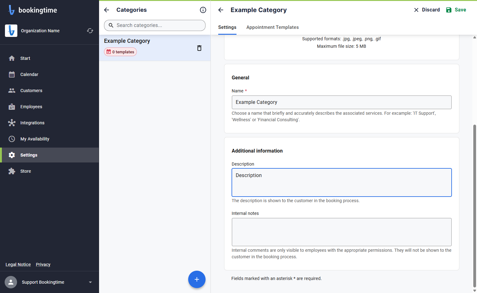 Click on Appointment Templates to assign the relevant appointment templates to this category