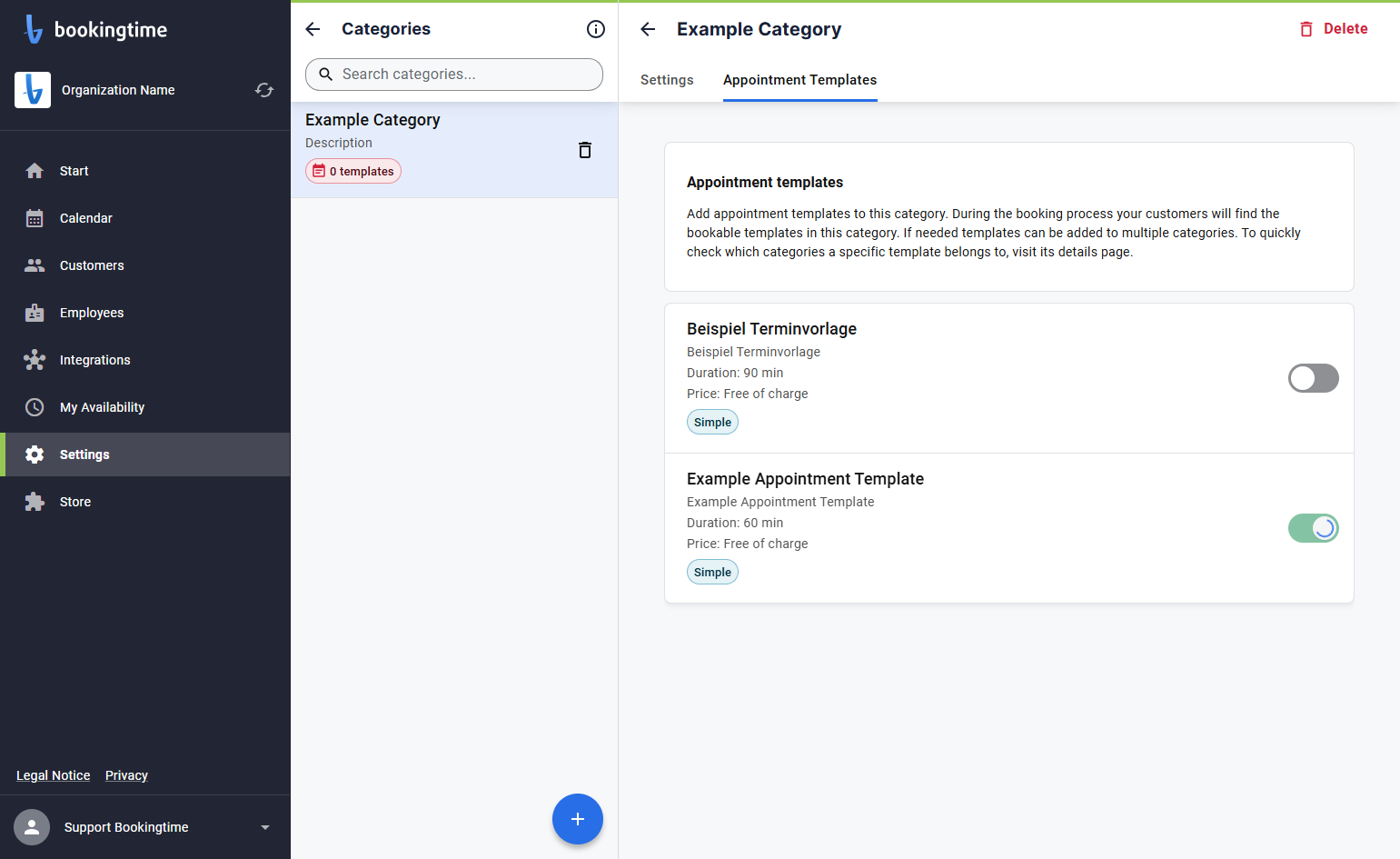 Activate the relevant appointment template for this category