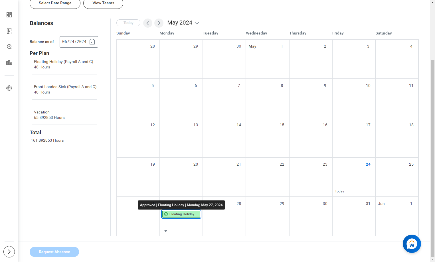 Double-click on the approved time off
