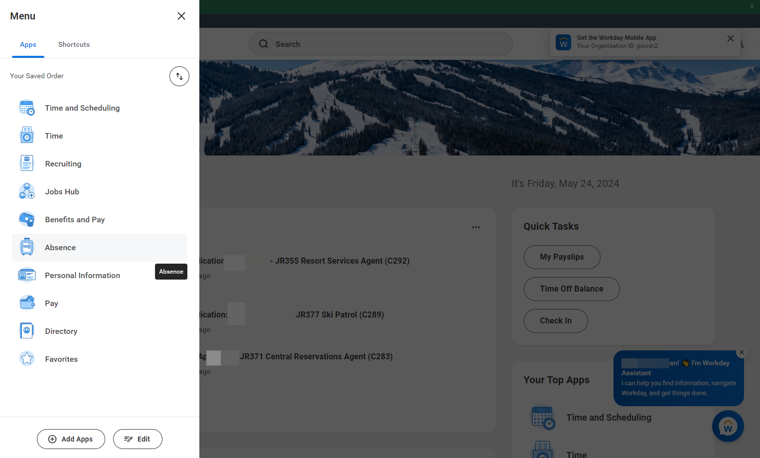 Click to navigate to the Absence Worklet