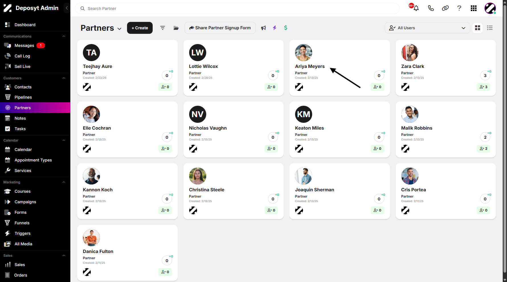Step 8: You can now view your affiliate as a new partner.