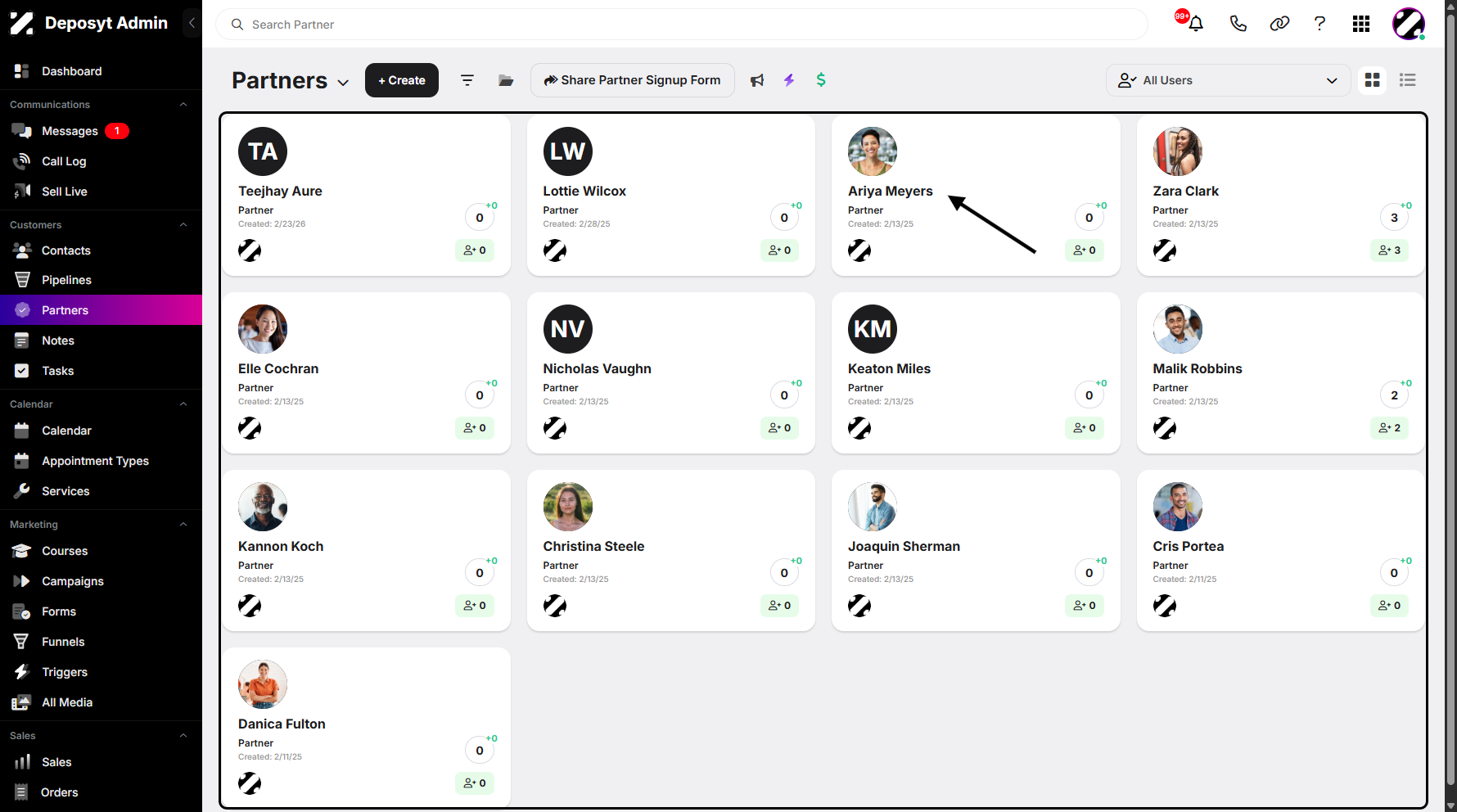 Step 8: You can now view your affiliate as a new partner.