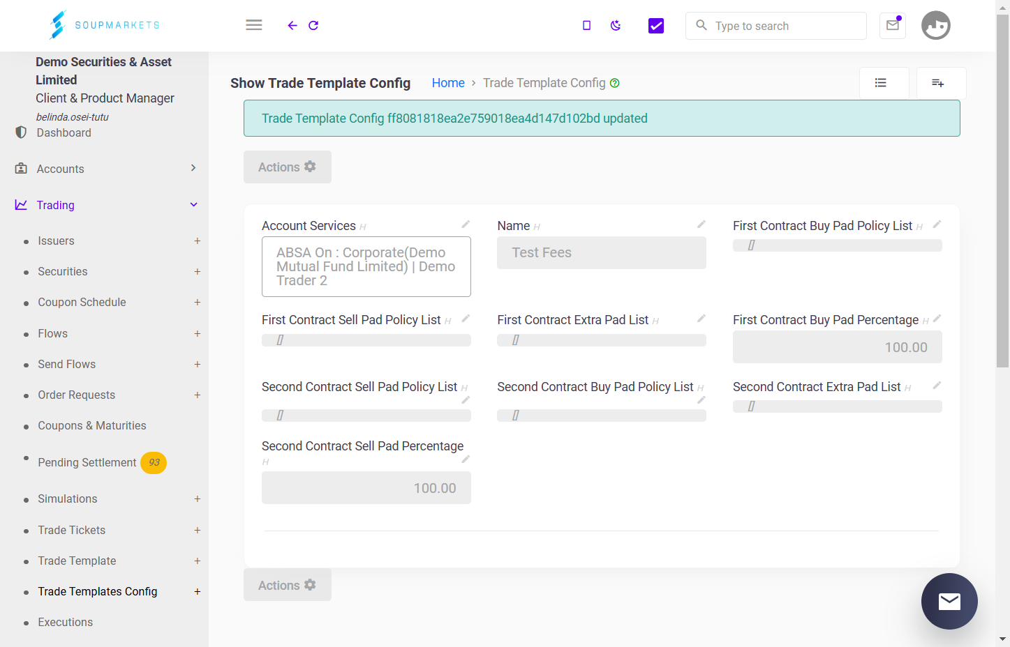 Click on Trade Template Configuration updated
