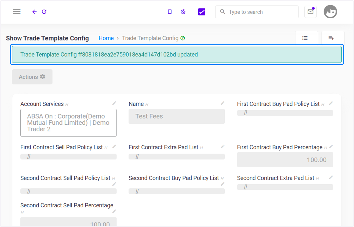 Click on Trade Template Configuration updated