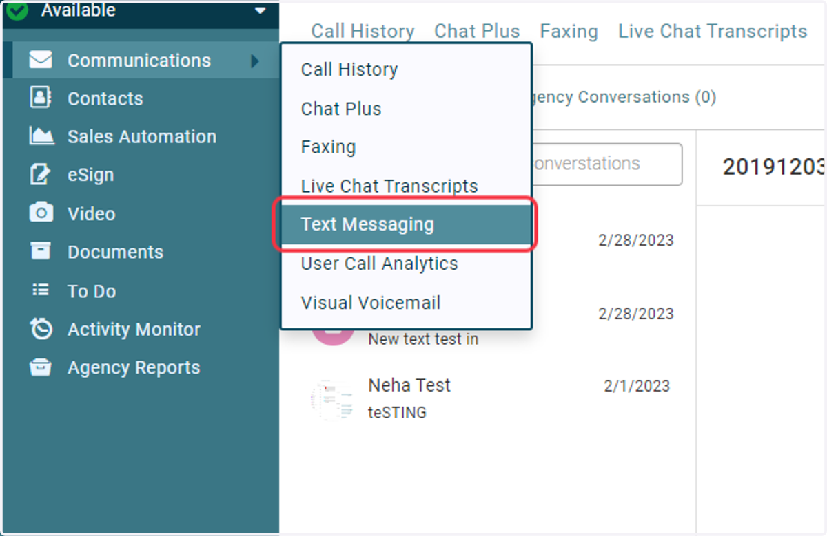 Click on Text Messaging