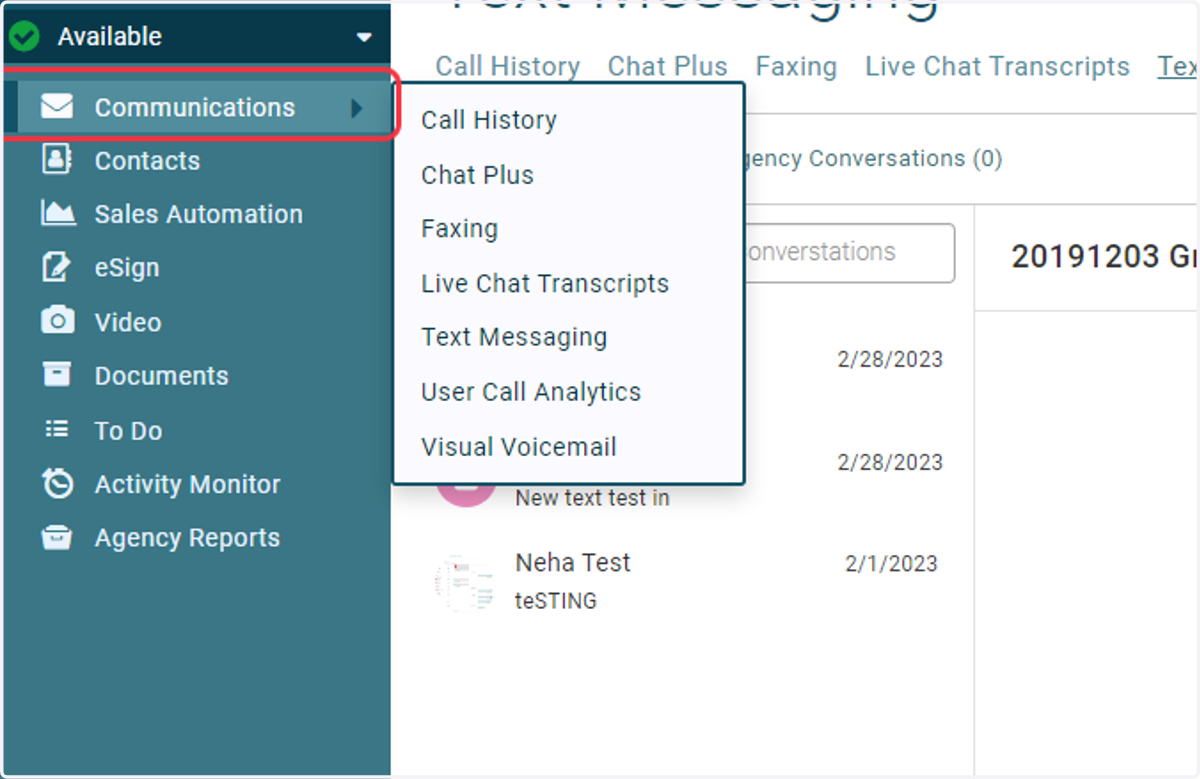 Click on Communications
