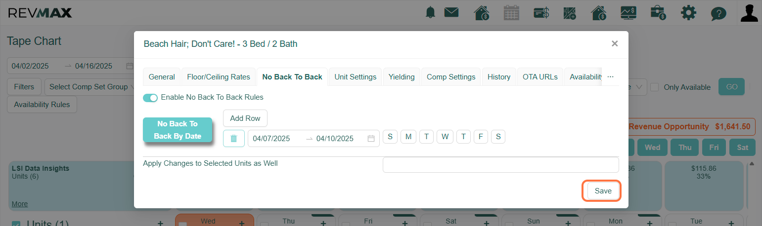A. To delete the rule, go back to the No Back to Back tab in Unit Settings B. Click on the trash can and Save
