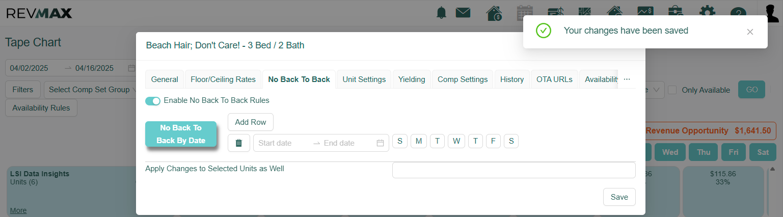 To turn off, toggle back the "Enable No Back to Back Rules"