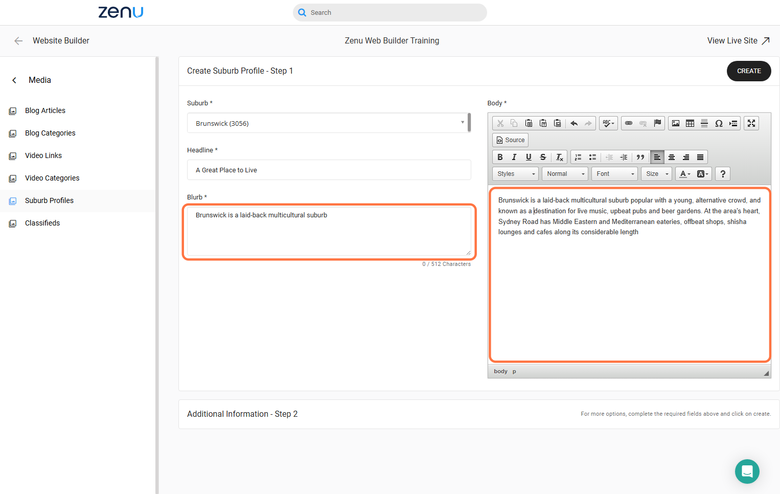 Add the Article Headline, Body & Blurb text in the appropriate fields