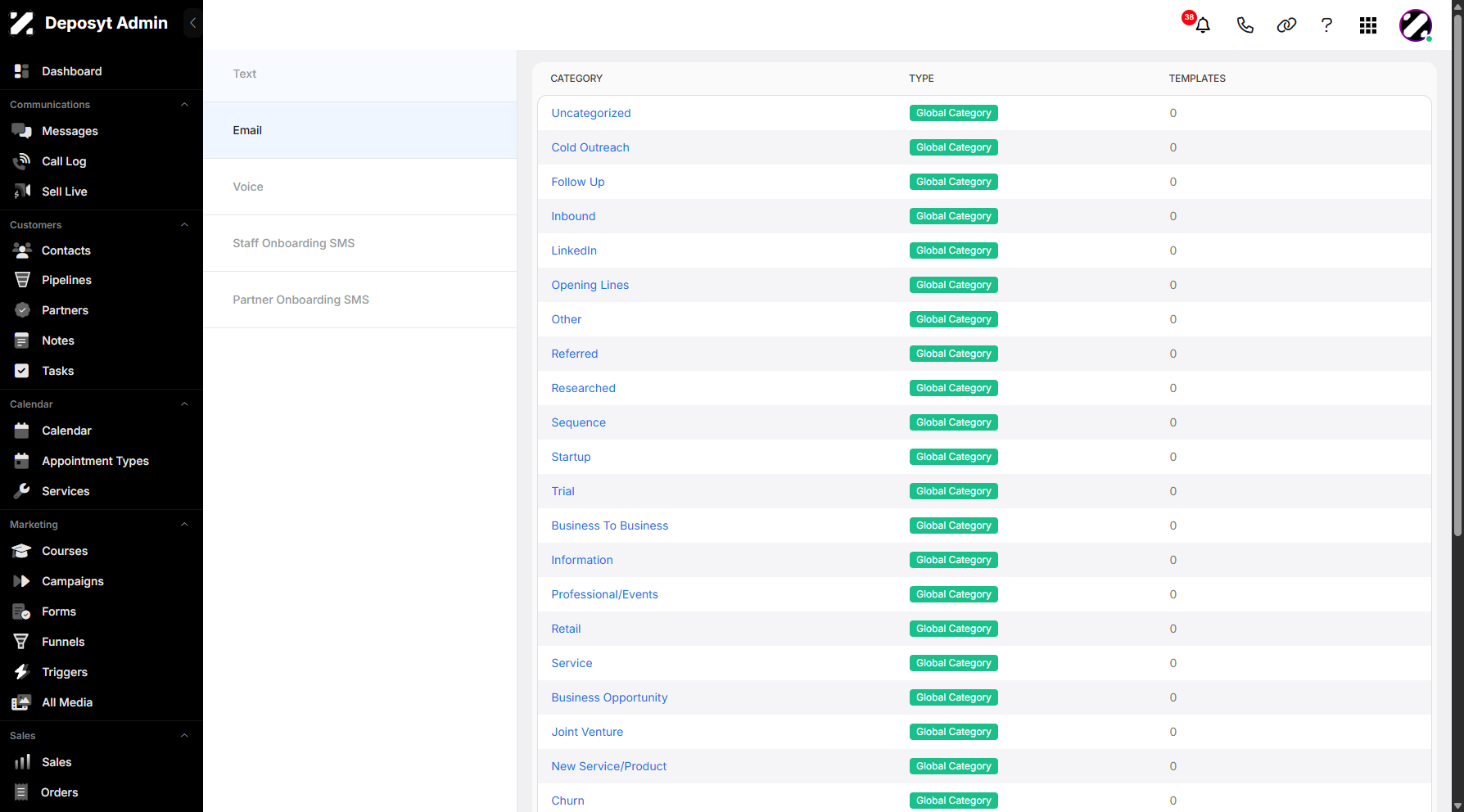 Step 5: Click on Email to navigate and view your available email templates.
