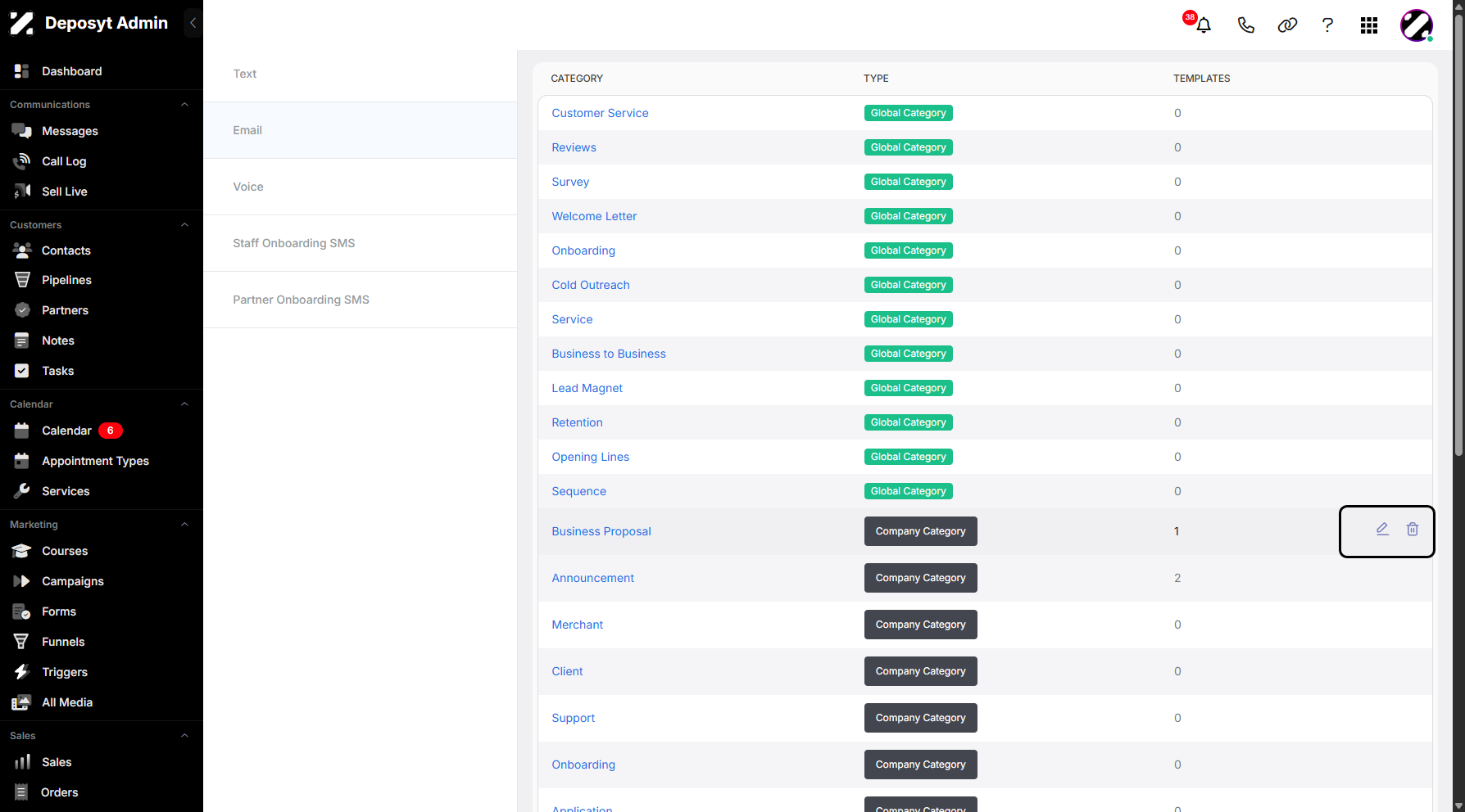 Step 9: You may also edit and delete a specific template as long as it is a Company category type.