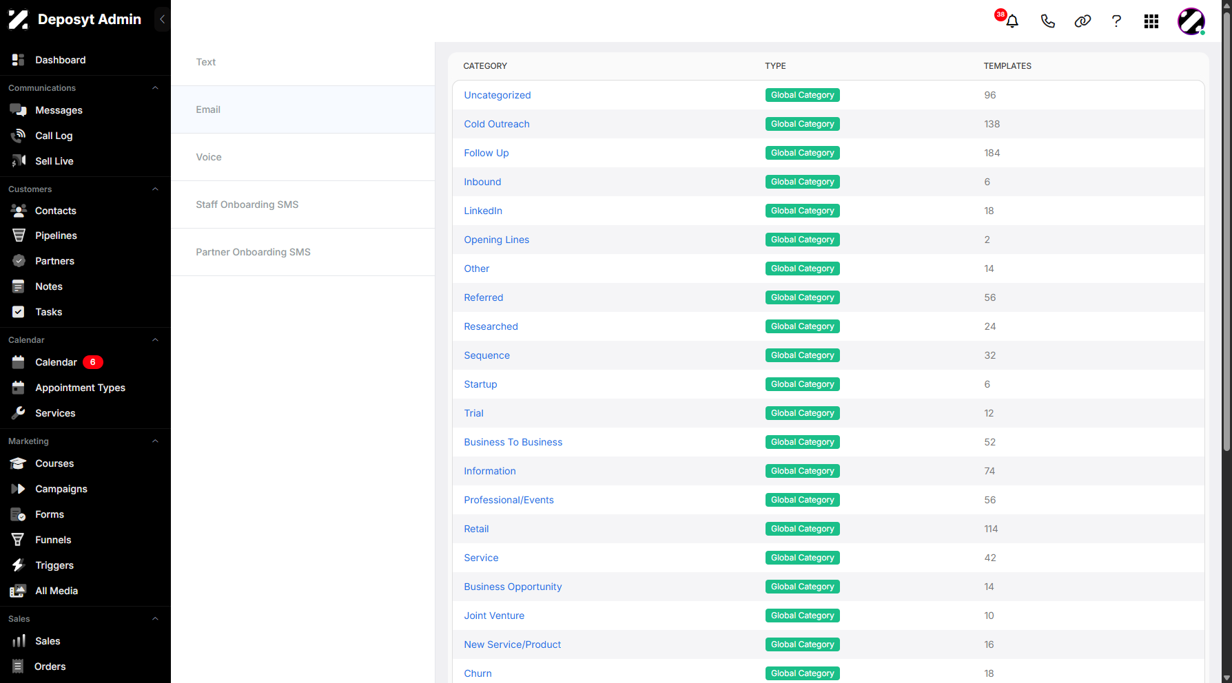 Step 6: You will then be redirected to the Email Templates section.