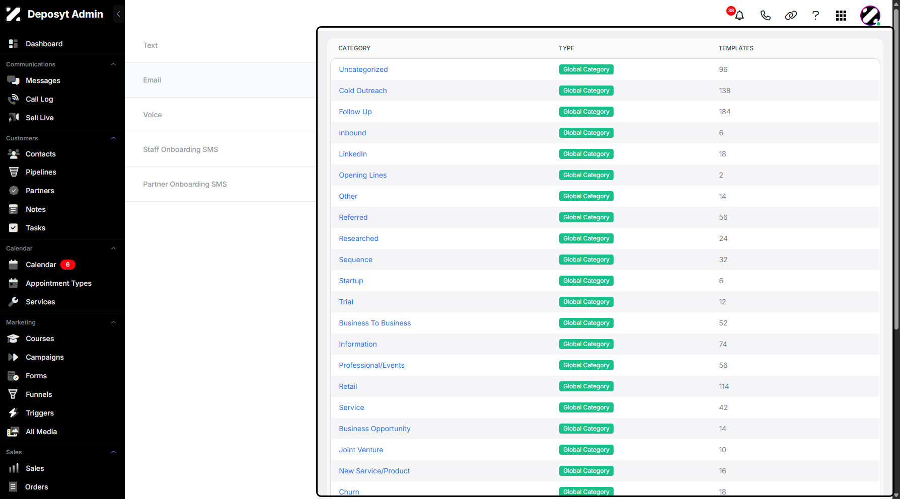 Step 6: You will then be redirected to the Email Templates section.