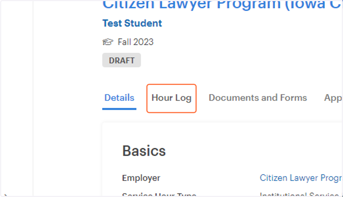 To report hours, click on Hour Log