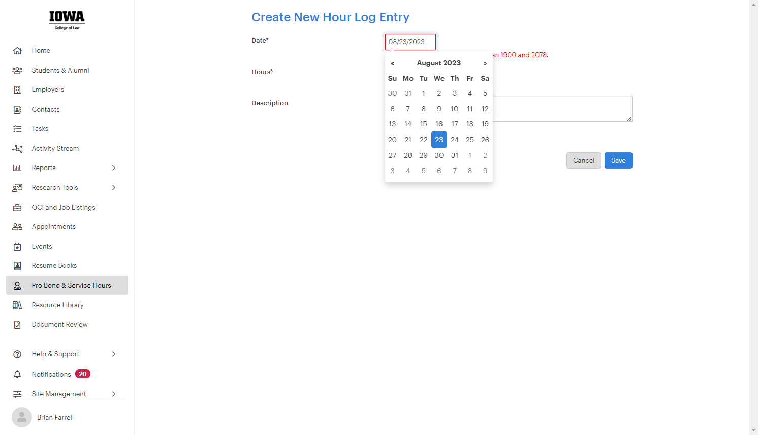 Enter the date of your volunteer work