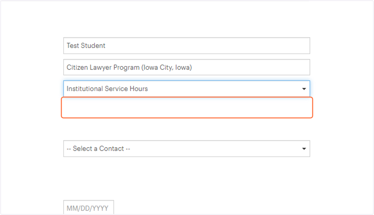 Select Institutional Service Hours as the Service Hour Type