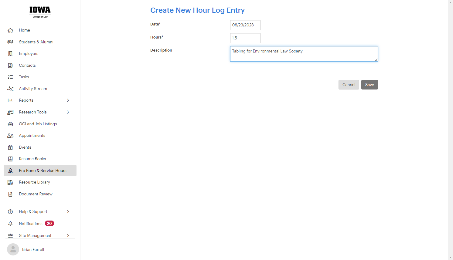 Click on Save to log this volunteer experience