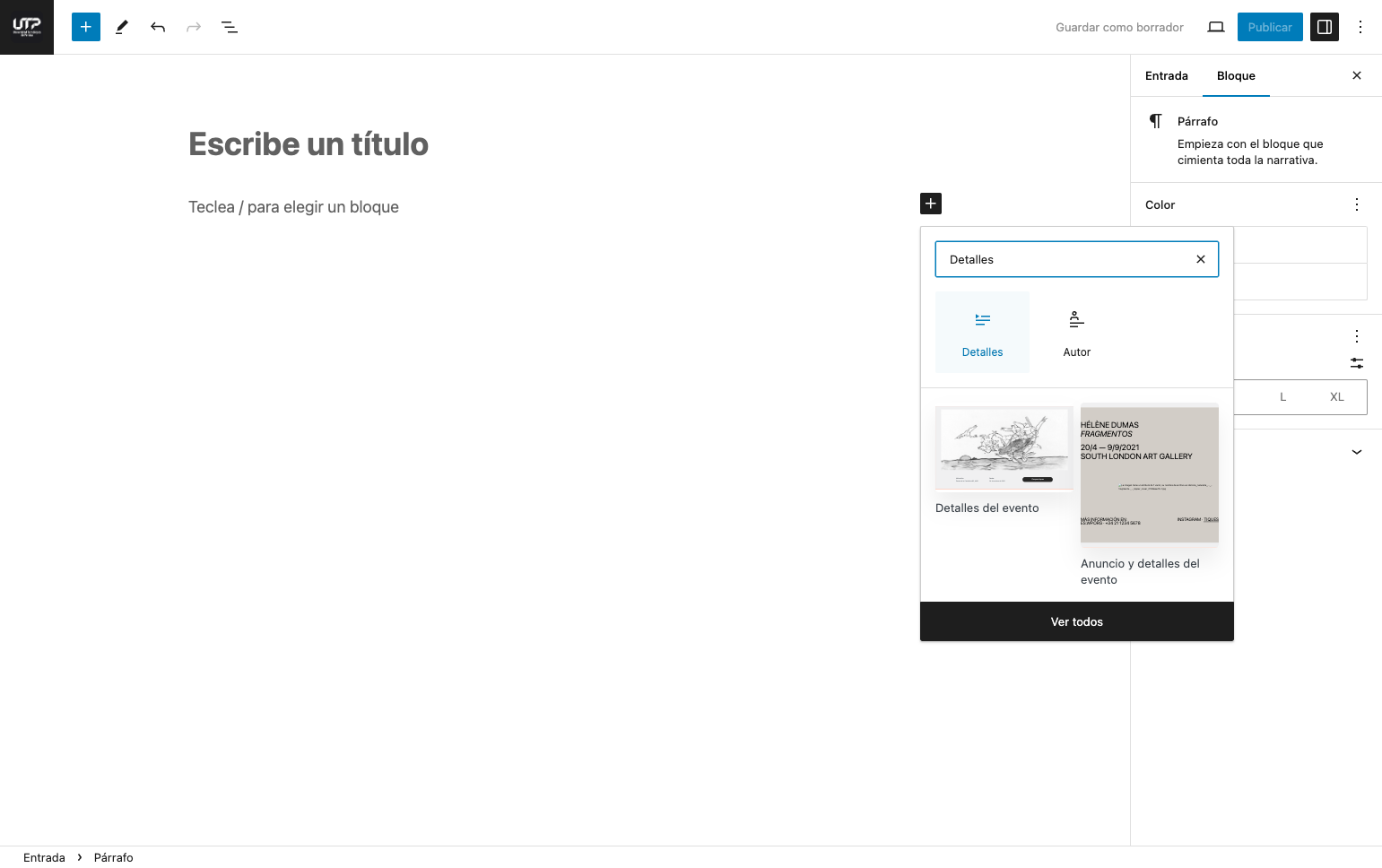 Clic para seleccionar el bloque Detalles
