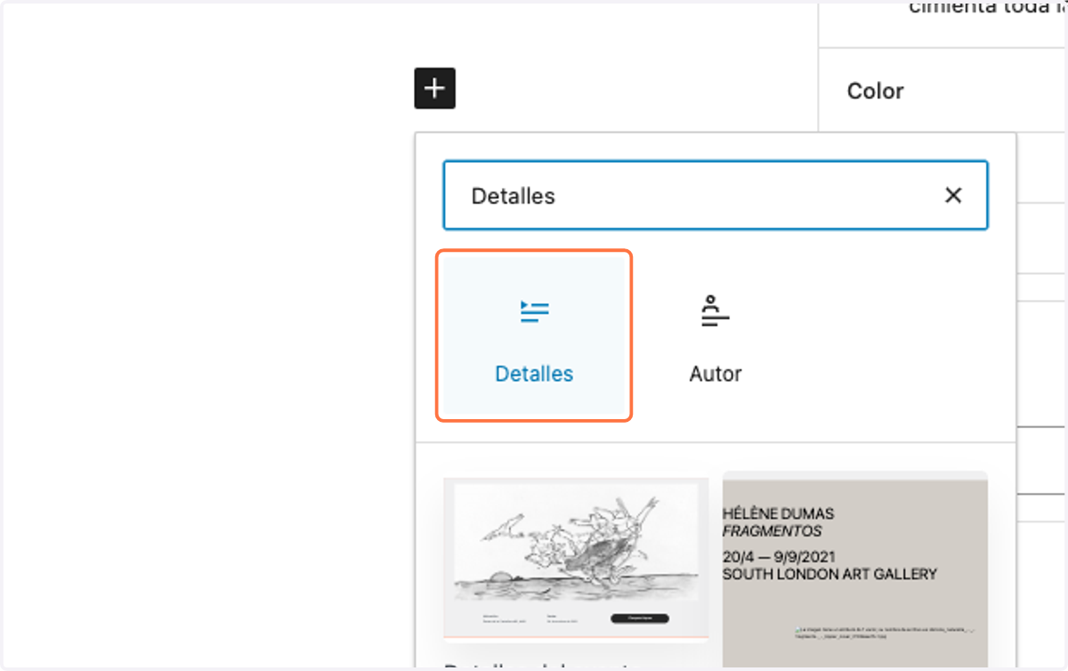 Clic para seleccionar el bloque Detalles