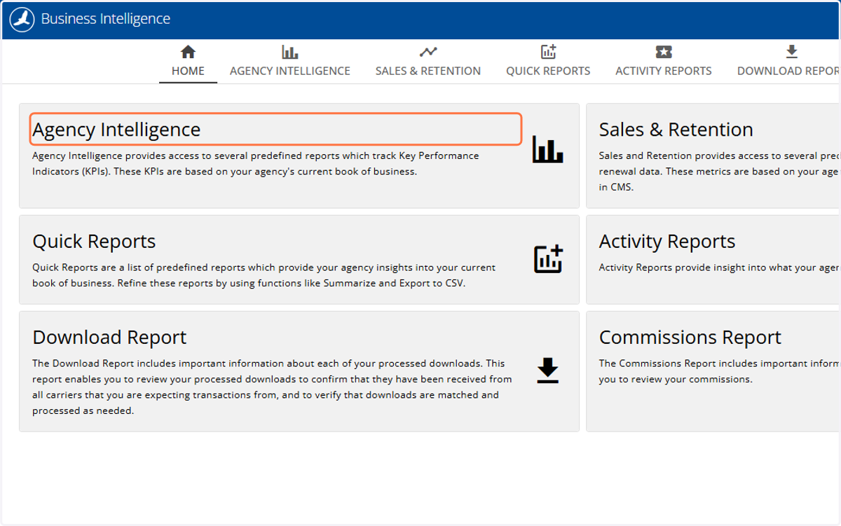 Click on Agency Intelligence