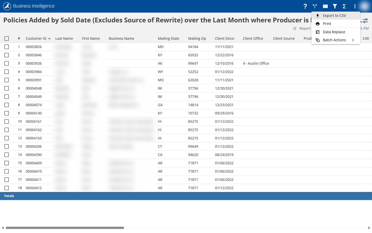 Click on Export to CSV