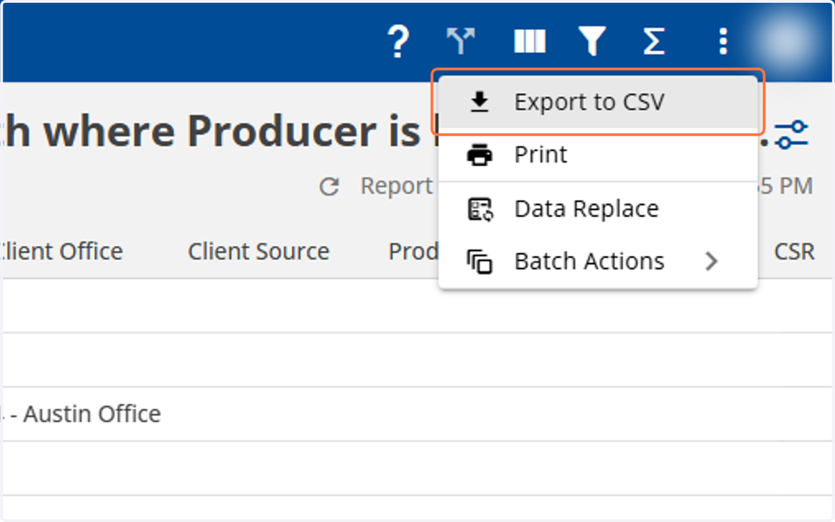 Click on Export to CSV