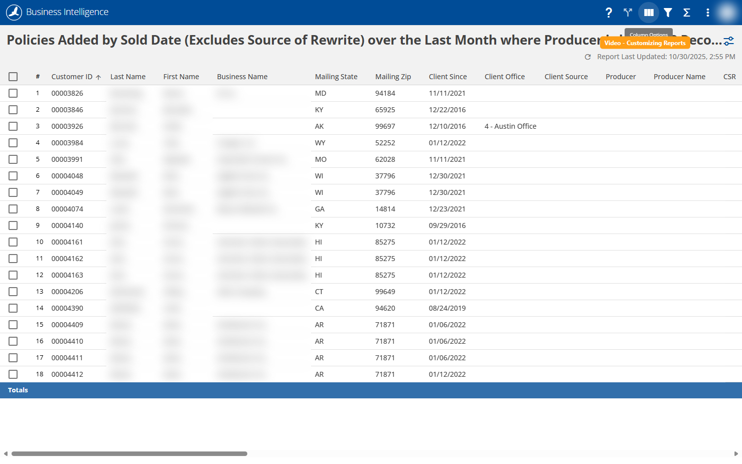 On the top-right corner, click on "Column Options."