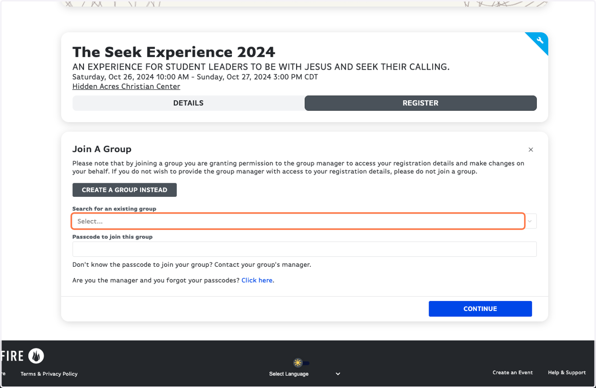 Select your group from the drop-down list