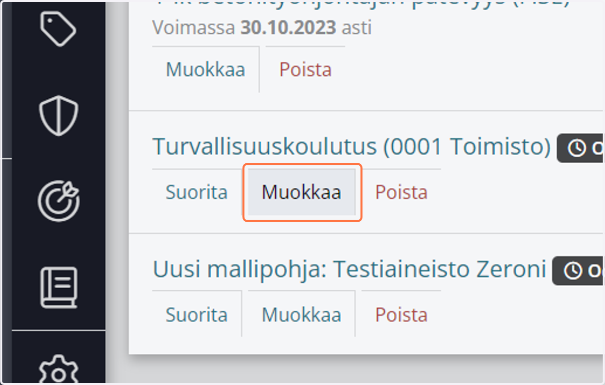 Jos haluat kirjata koulutussuorituksen manuaalisesti, valitse Muokkaa