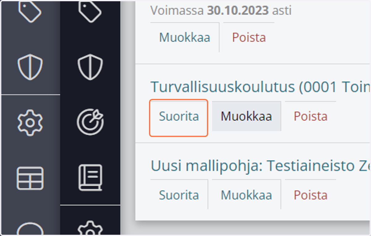 Jos työntekijä suorittaa verkkokoulutuksen paikan päällä työnjohdon tietokoneelta, valitse Suorita. Tästä linkistä työntekijä siirtyy verkkokoulutukseen ja suoritustieto kirjautuu Zeroniin automaattisesti.