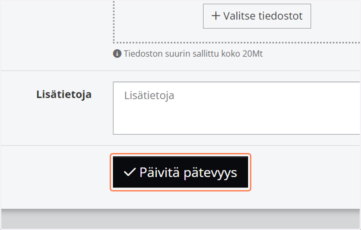Viimeistele valitsemalla Päivitä pätevyys