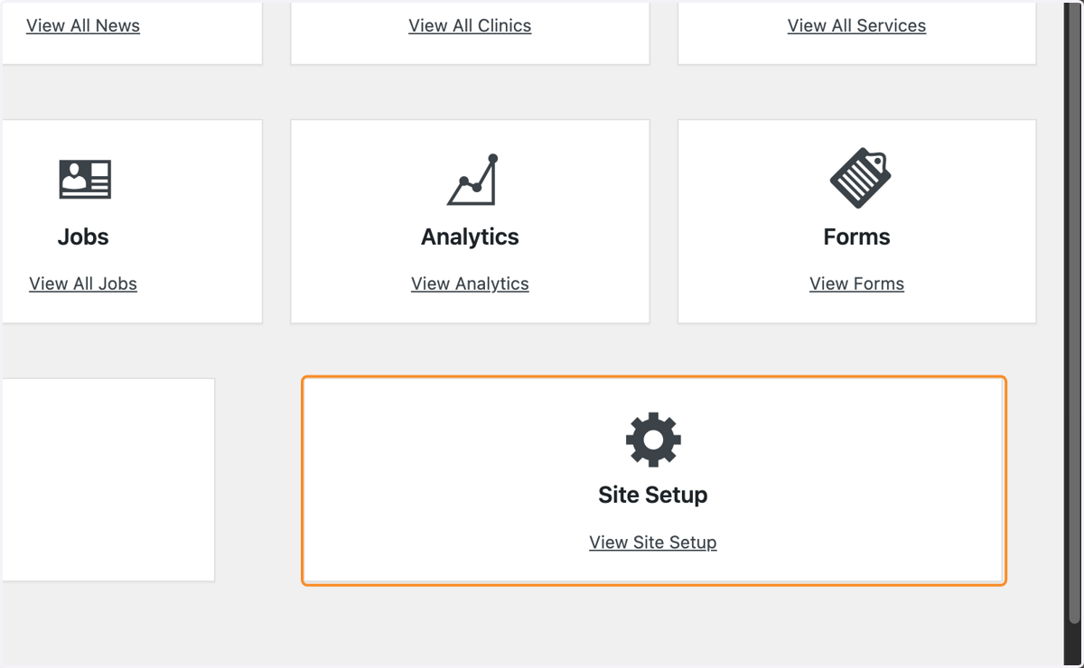 The Dashboard of a Navigator website, with Site Setup selected in the bottom right hand corner of the page.
