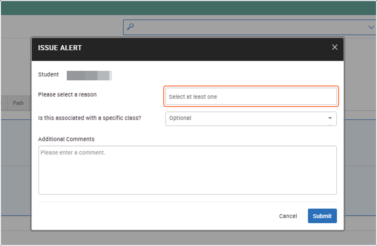 Choose the Alert Reason