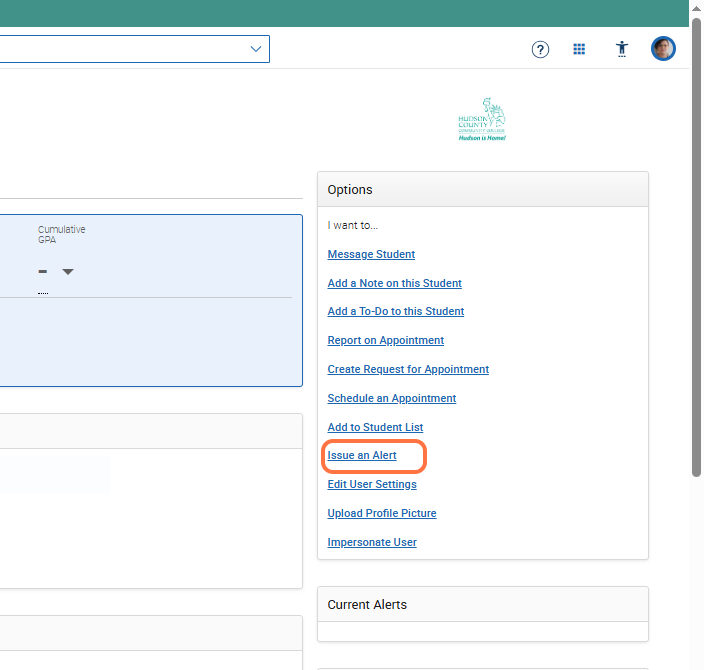 Issuing an Alert on the Student Profile